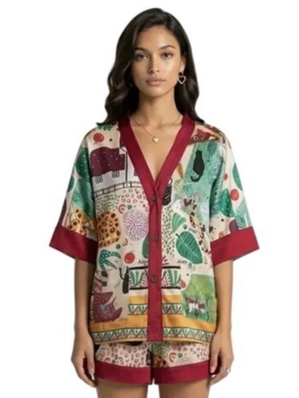 Pajama Set Bold Print Short Sleeve Shorts Sleepwear Pajamas PJs Whimsy Lounge XL